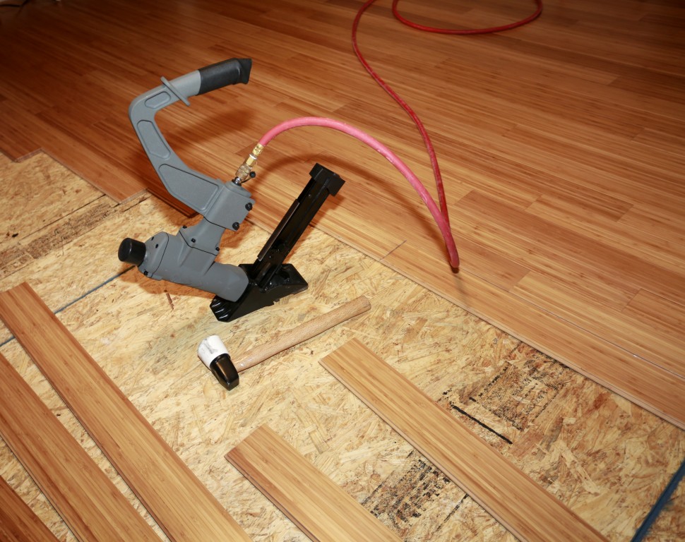 hardwood floor being installed